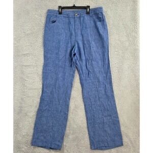 Willi Smith 100% Linen Blue Straight Leg Pants Women Size 12 Drawstring Wide Leg